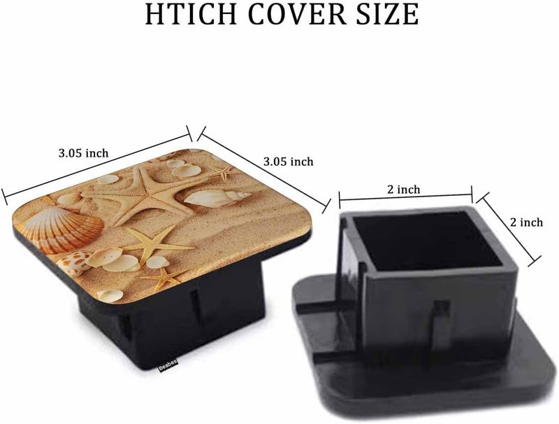 Beabes 2" Receiver Hitch Cover Sand Beach, Tropical Ocean Beach Seashells Starfishes Sturdy Rubber Hitch Covers Towing Receiver Hitch Plug Cover Truck Trailer Hitch Accessories for Men Women - Image 2